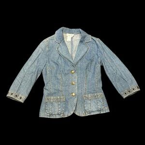 Coldwater Creek Light Blue Jean Jacket with Gold Buttons